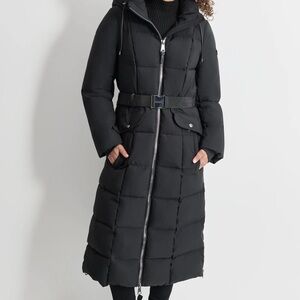 DKNY Women's Black Box Quilt Belted Puffer Jacket